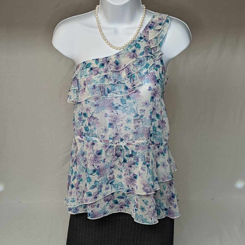 One shoulder floral blouse